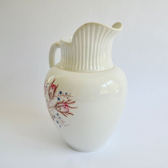 Antique Iowa Ironstone Chamber Pitcher 1800's Floral Pattern 12" - Picture 3 of 7